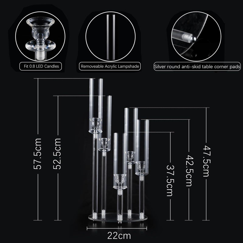 VINCIGANT 4PCS 5 Arm Acrylic Candelabra for Table Wedding Centerpiece,Crystal Clear Candle Stick Holders Candelabra Centerpiece Stands with Removable Lampshade for Party Easter Baby Shower Fit 0.8 LED Candle - Image 5