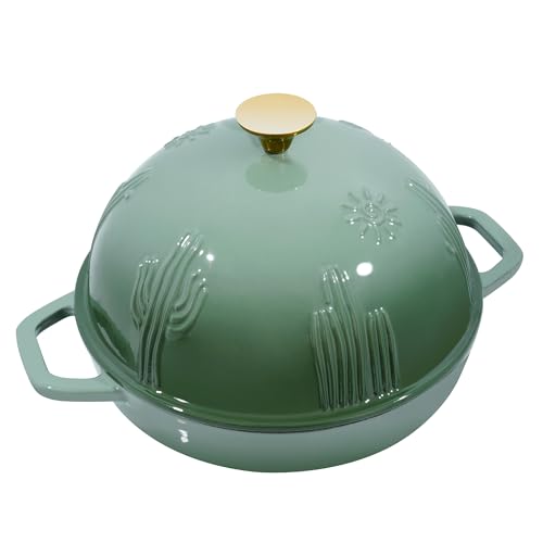 Flavehc Bread Oven Cast Iron Bread Dutch Oven with Cloche Lid for Bread Baking Green Enameled Cast Iron Bread Oven with Dome Lid for Sourdough, 9.8 Inches - Image 2