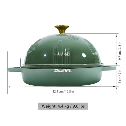 Flavehc Bread Oven Cast Iron Bread Dutch Oven with Cloche Lid for Bread Baking Green Enameled Cast Iron Bread Oven with Dome Lid for Sourdough, 9.8 Inches - Image 5