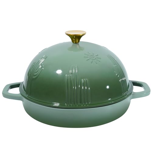 Flavehc Bread Oven Cast Iron Bread Dutch Oven with Cloche Lid for Bread Baking Green Enameled Cast Iron Bread Oven with Dome Lid for Sourdough, 9.8 Inches - Image 1