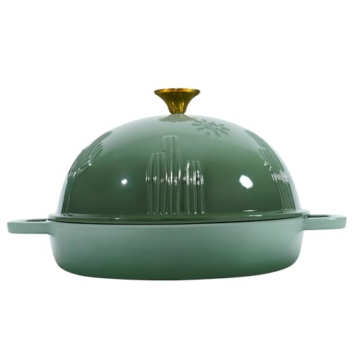 Flavehc Bread Oven Cast Iron Bread Dutch Oven with Cloche Lid for Bread Baking Green Enameled Cast Iron Bread Oven with Dome Lid for Sourdough, 9.8 Inches - Image 3