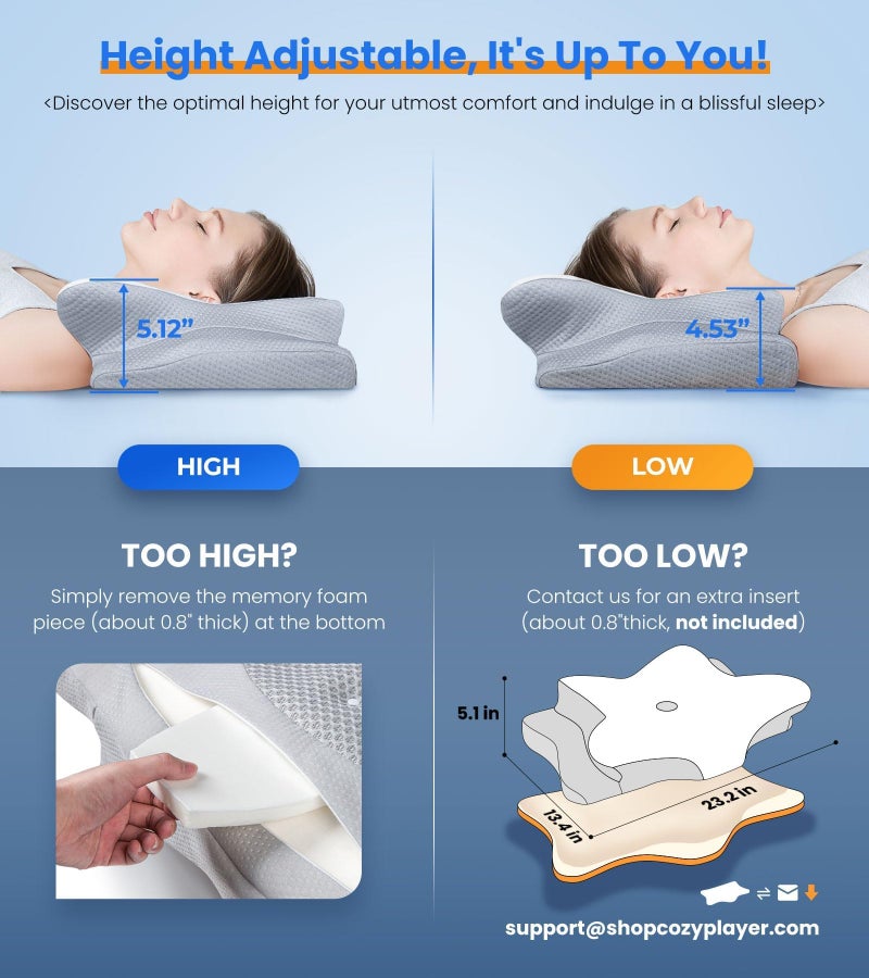 Cozyplayer Ultra Pain Relief Cooling Pillow for Neck Support, Adjustable Cervical Pillow Cozy Sleeping, Odorless Ergonomic Contour Memory Foam Pillows, Orthopedic Bed Pillow for Side Back Stomach Sleeper - Image 4