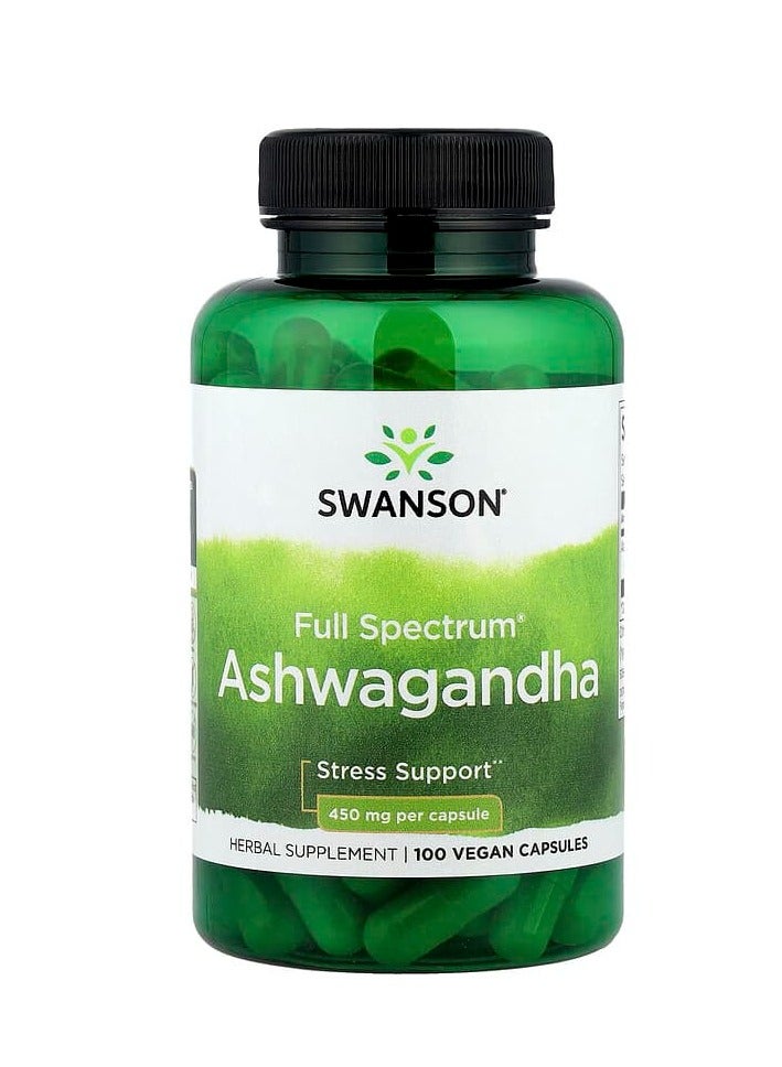 SWANSON Full Spectrum Ashwagandha 100 Vegan Capsules (450 mg per Capsule) - Image 1