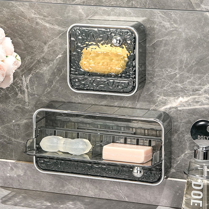 Household Soap Box Light Luxury Toilet Wall Hanging Wall with Lid Soap Box Bathroom Drain Box Soap Rack Soap Box(small size-clear silver) - Image 3