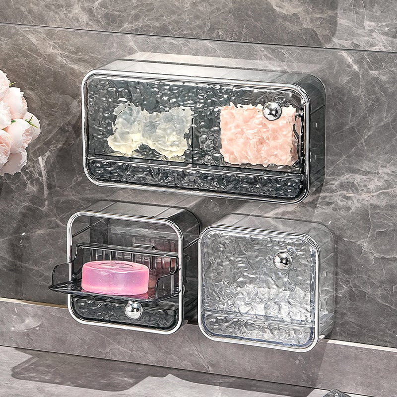 Household Soap Box Light Luxury Toilet Wall Hanging Wall with Lid Soap Box Bathroom Drain Box Soap Rack Soap Box(small size-clear silver) - Image 2