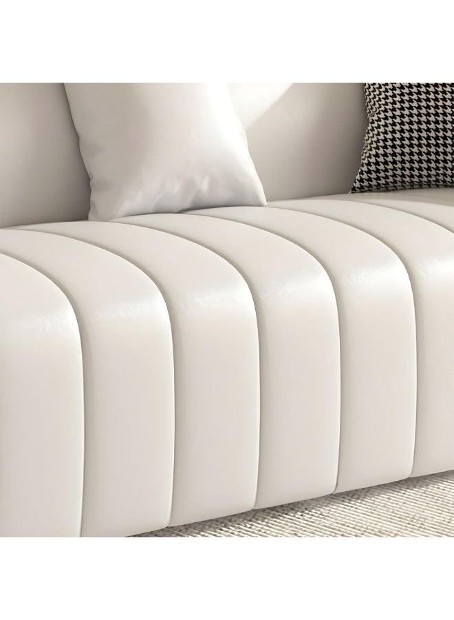 Poppins Home Contemporary Three-Seater Sofa with Tuxedo-Style Design and Sleek Faux Leather Upholstery (White)  - Image 4