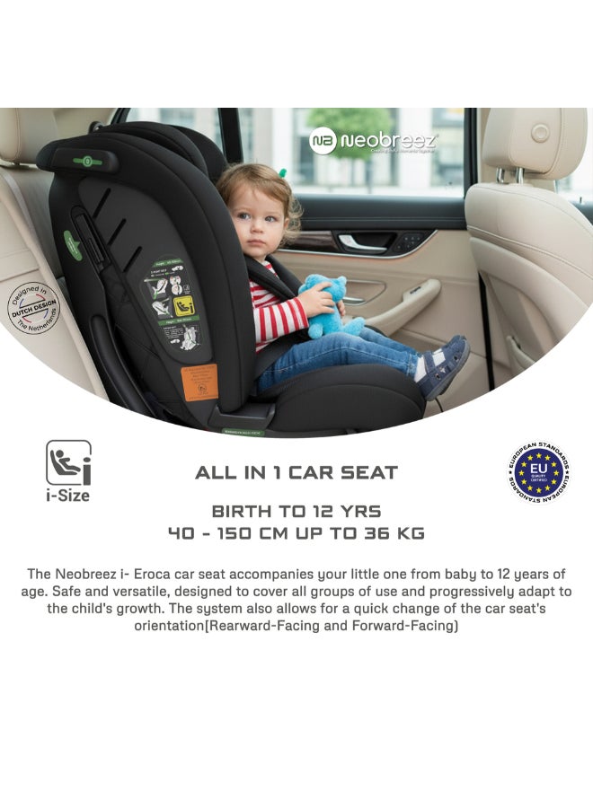 neobreez I-EROCA All-In-One Convertible Travel Baby Toddler Kids Child Boys Girls Car Seat, I-Size ECER129, Recline&Adjustable, Memory Foam, Injection Mold, Forward&Rear Facing, 0-36 Kg, 0-12Yrs, Group 0/1/2/3 - Image 2