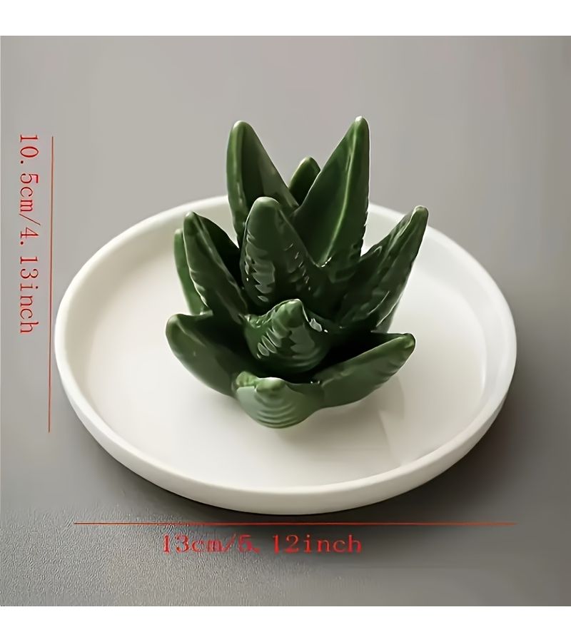Ceramic Decorative Plate With Cactus Holder Jewelry Ring Organizer Stand For Vanity - Image 3