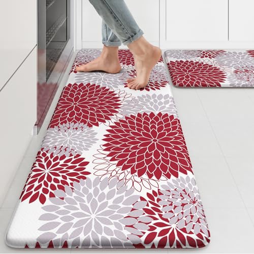 Anti Fatigue Kitchen Mats for Floor 2PCS17x4717x29 Farmhouse Kitchen Rugs Non Slip Rubber BackingWaterproof Cushioned Standing Mat for OfficeLaundrySinkDeskRed