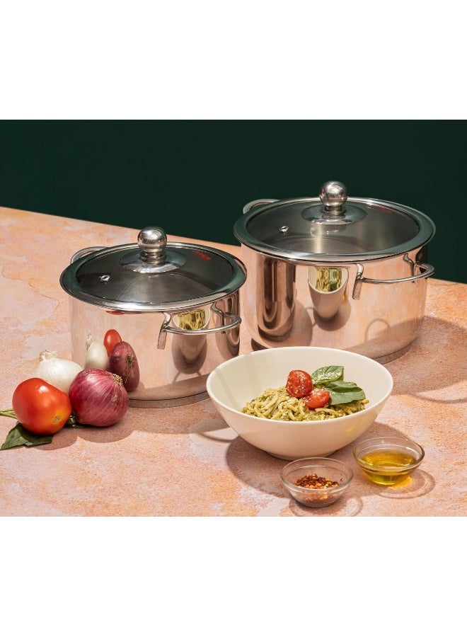 VINOD Tuscany Stainless Steel Cookware Combo Set with Glass Lid | Saucepot 2 & 2.8 Litre, Saucepan 1.3 Litre | 5mm Thick | Induction Base - Image 2