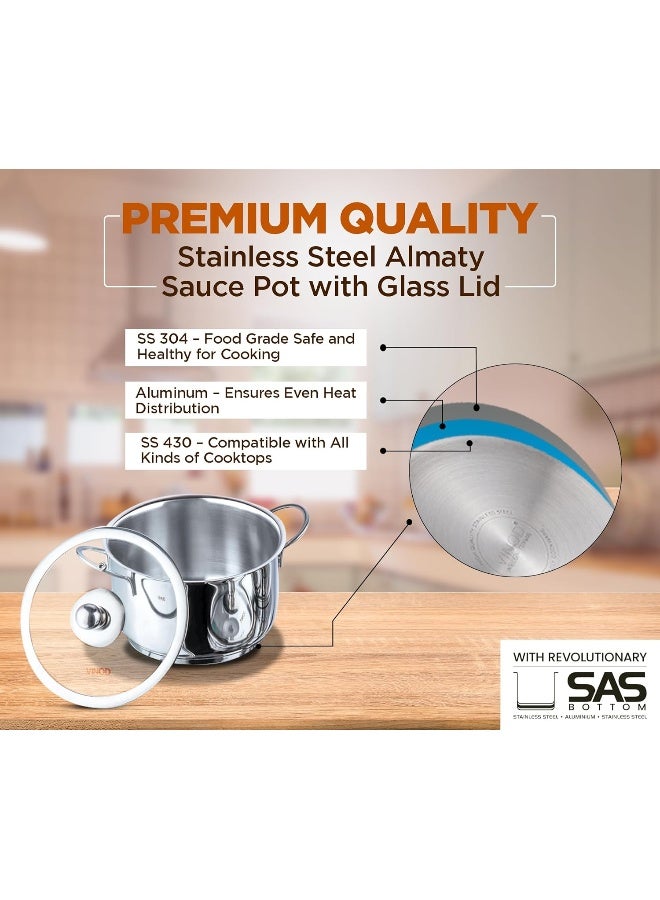 VINOD Tuscany Stainless Steel Cookware Combo Set with Glass Lid | Saucepot 2 & 2.8 Litre, Saucepan 1.3 Litre | 5mm Thick | Induction Base - Image 4