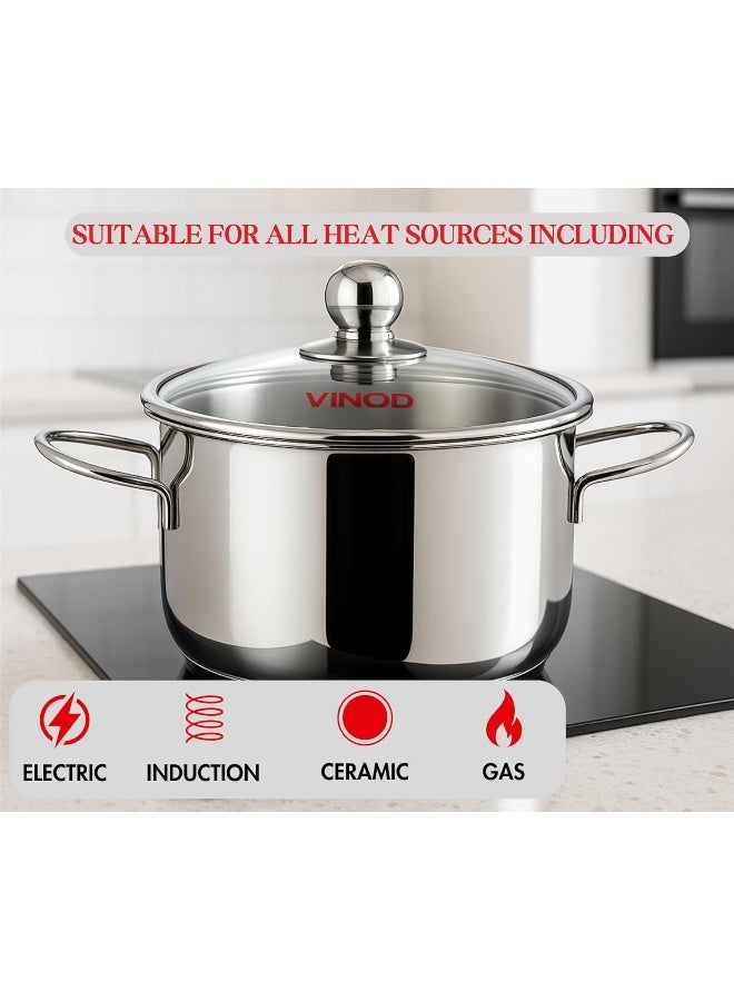 VINOD Tuscany Stainless Steel Cookware Combo Set with Glass Lid | Saucepot 2 & 2.8 Litre, Saucepan 1.3 Litre | 5mm Thick | Induction Base - Image 3