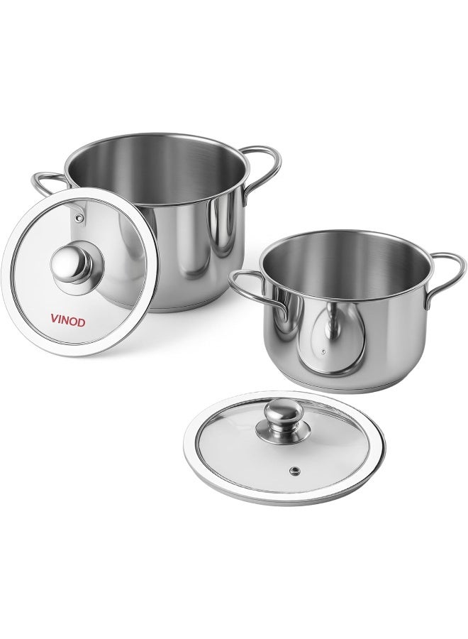 VINOD Tuscany Stainless Steel Cookware Combo Set with Glass Lid | Saucepot 2 & 2.8 Litre, Saucepan 1.3 Litre | 5mm Thick | Induction Base - Image 1