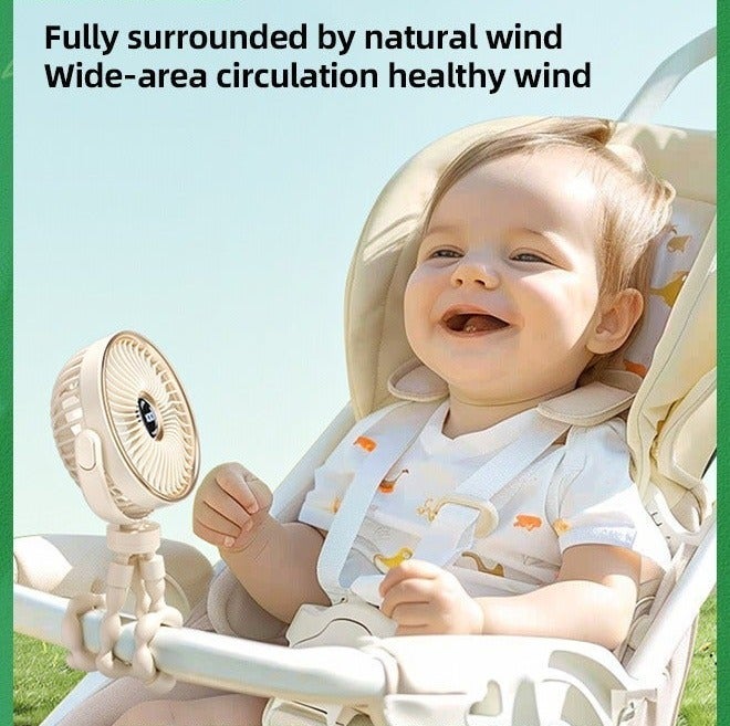 Baby Stroller Fan, Portable LED Light Fan Pram 3600mAh Battery Operated Carriage Clip on 5 Speed Rechargeable Personal with Digital Display for Car Seat Crib Treadmill (Yellow) - Image 4