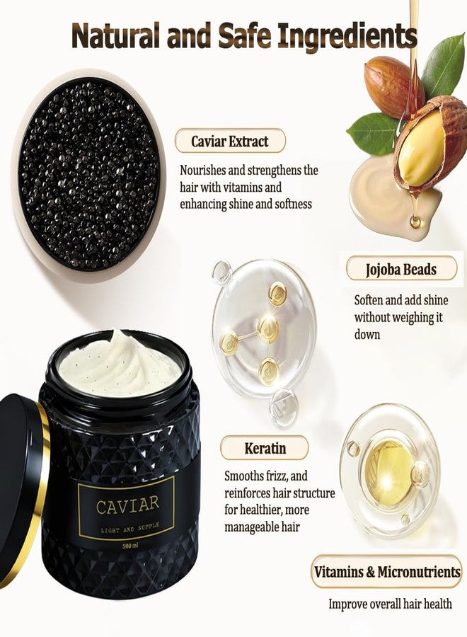 Pwkvsn Caviar Bloom Hair Mask, Caviar Deep Repair Hair Mask with Caviar Extract(16.9 fl.oz.), Intense Moisture Treatment for Dry, Damaged Hair, Reduces Frizz & Split Ends (1 PC, Nature) - Image 2