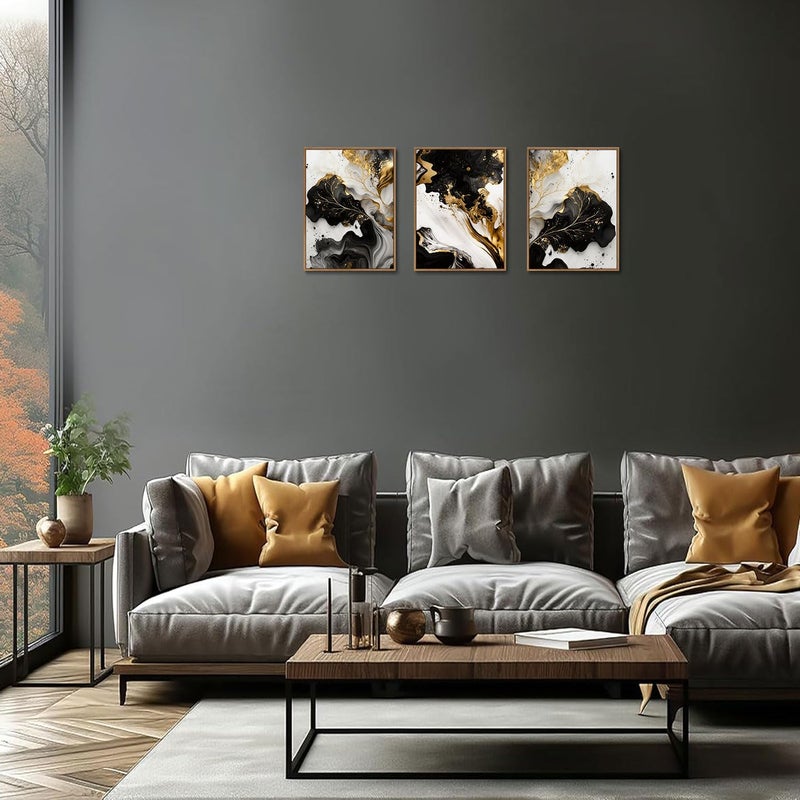KISSFOX 3 Piece Framed Wall Art Abstract Wall Decor Black Gold Pictures Tree of Life Canvas Art Modern Minimalism Paintings Artwork For Living Room Bedroom Office - Image 2