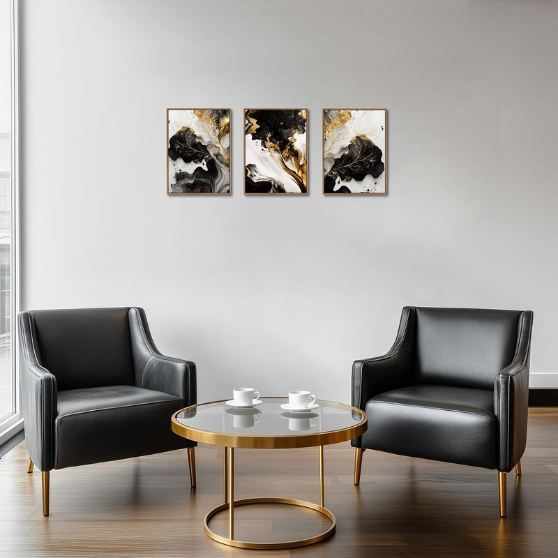 KISSFOX 3 Piece Framed Wall Art Abstract Wall Decor Black Gold Pictures Tree of Life Canvas Art Modern Minimalism Paintings Artwork For Living Room Bedroom Office - Image 3