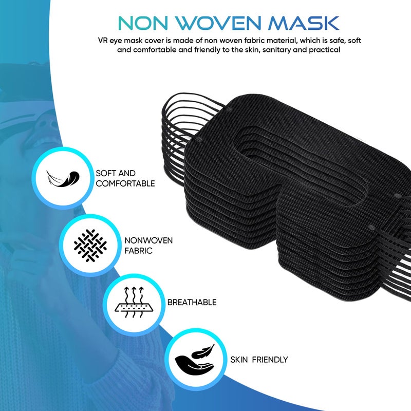 ByteX 200 Pcs Disposable VR Face Mask Breathable Cover Eye Mask for VR Nonwoven Fabric Sanitary VR Mask, VR Eye Cover Pad - Comfortable, Protective, Sweat-Absorbent Face Covers (Black) - Image 2