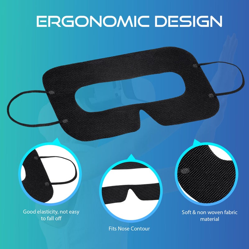 ByteX 200 Pcs Disposable VR Face Mask Breathable Cover Eye Mask for VR Nonwoven Fabric Sanitary VR Mask, VR Eye Cover Pad - Comfortable, Protective, Sweat-Absorbent Face Covers (Black) - Image 5