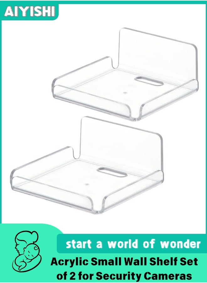AIYISHI Acrylic Small Wall Shelf Set of 2 for Security Cameras, Speakers, Baby Monitors, Floating Shelves Easy to Install No Drill (Clear)  - Image 1