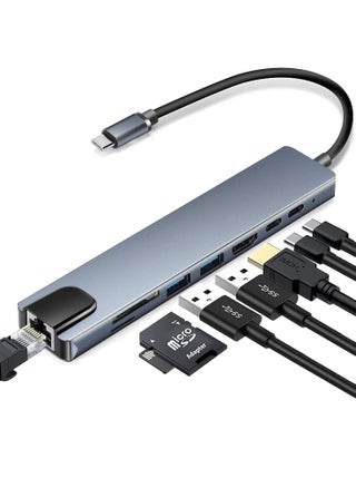 Type c Hub Adapter, 8 in 1 USB Type C Network Hub, Type C Hub with Ethernet Port, 1 4K HDMI, 2 USB 3.0 Ports, and SD Card Reader,Hub for MacBook and other USB-C laptops - pzsku/ZEF49CF02D79F99518258Z/45/_/1687273196/a2793a0f-c1bc-4f6d-ae75-09152fb4ec35