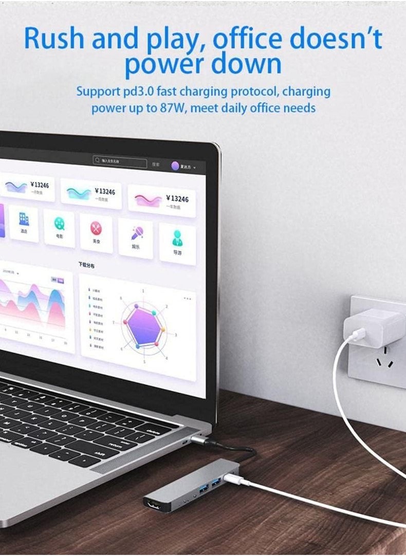 Type c Hub Adapter, 8 in 1 USB Type C Network Hub, Type C Hub with Ethernet Port, 1 4K HDMI, 2 USB 3.0 Ports, and SD Card Reader,Hub for MacBook and other USB-C laptops