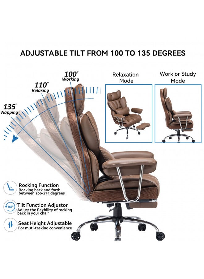 Efomao Efomao Big Office Chair 400LBS, High Back Office Chair with Foot Rest, PU Leather Computer Chair, Executive Office Chair, Adjustable Office Chair with Leg Rest,Brown Home Office Chair  - Image 1
