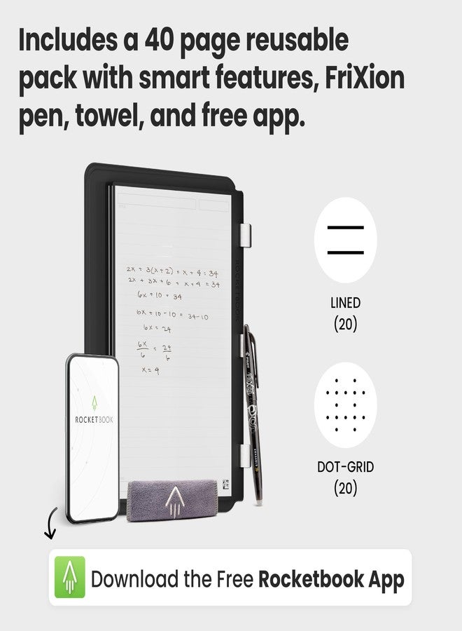 Rocketbook Pro 2.0 Reusable Professional Smart Notebook, Letter Size 8.5x11, Black - Lined & Dot Grid Pages, App-Connected, Erasable, Premium Cover, Ideal for Work Notes and Business Meetings - Image 4
