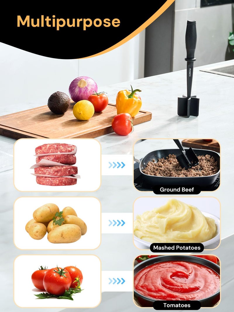 CLUEAPOP Premium Meat Chopper - Hamburger Smash, ana Non-Stick Masher With Nylon Mash, Fork & Mix Chop - Image 4