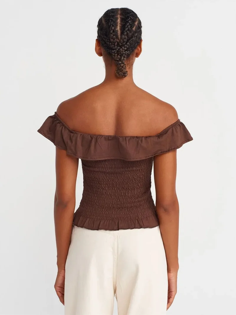 ديلفين Dilvin Women's Off-Shoulder Ribbed Crop Blouse