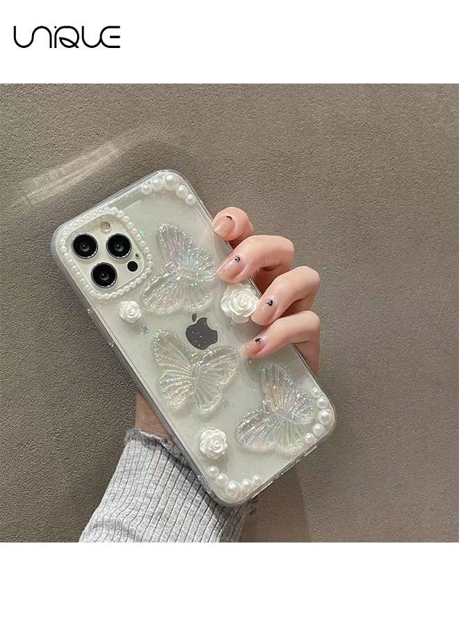 Unique Compatible with iPhone 15 Pro Max Clear Case 3D Butterfly with Aesthetic Rose Floral  Shiny Girly Phone Case for Women Girls Soft TPU Cover,Clear - Image 5