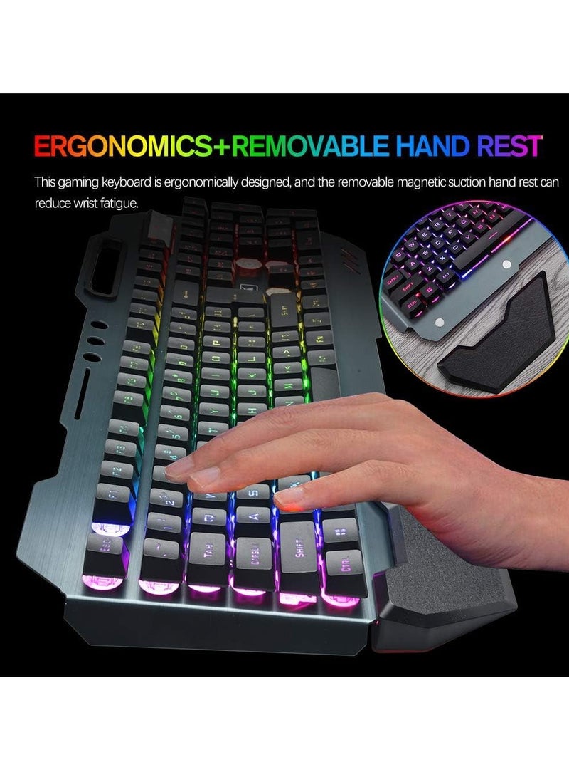 Wireless Gaming Keyboard And Mouse, Quiet Ergonomic Mechanical Feeling Keyboard With Removable Hand Rest, Portable Durable Rechargeable Keyboard Mouse Set PC Gamer, (Black RGB) - Image 3