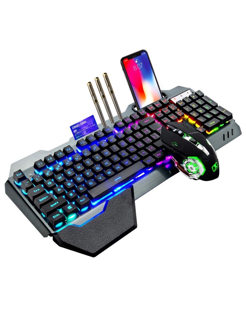 Wireless Gaming Keyboard And Mouse, Quiet Ergonomic Mechanical Feeling Keyboard With Removable Hand Rest, Portable Durable Rechargeable Keyboard Mouse Set PC Gamer, (Black RGB) - Image 1