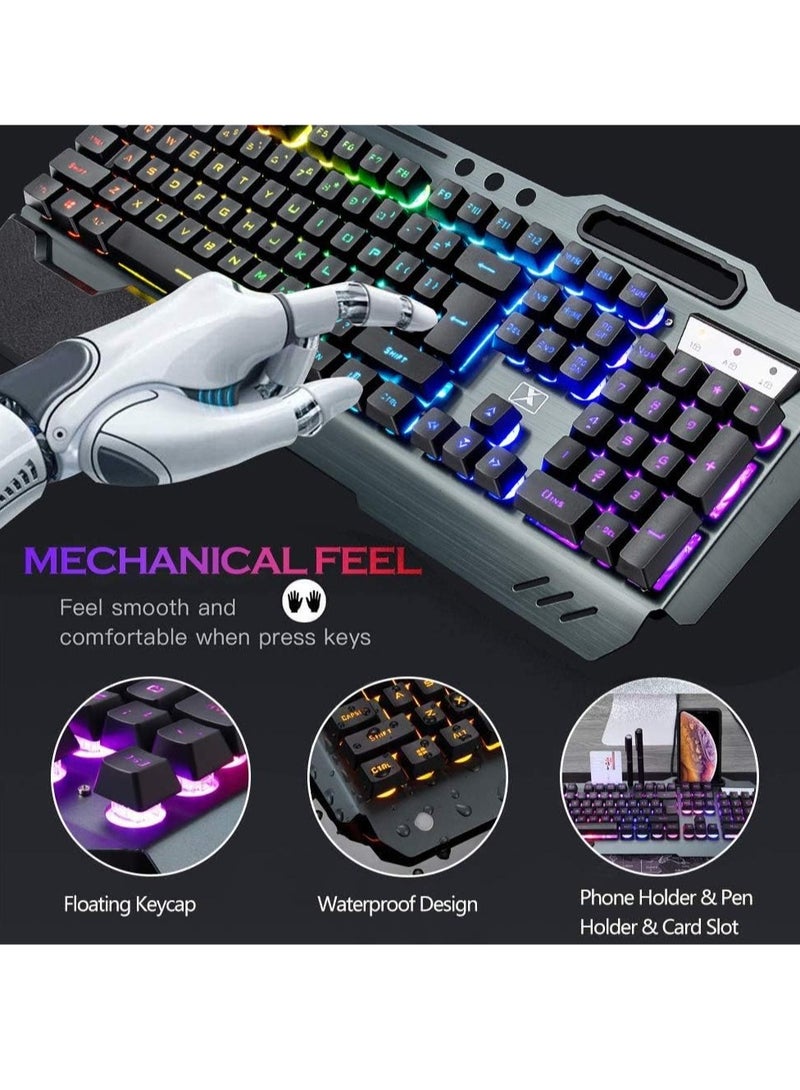 Wireless Gaming Keyboard And Mouse, Quiet Ergonomic Mechanical Feeling Keyboard With Removable Hand Rest, Portable Durable Rechargeable Keyboard Mouse Set PC Gamer, (Black RGB) - Image 5