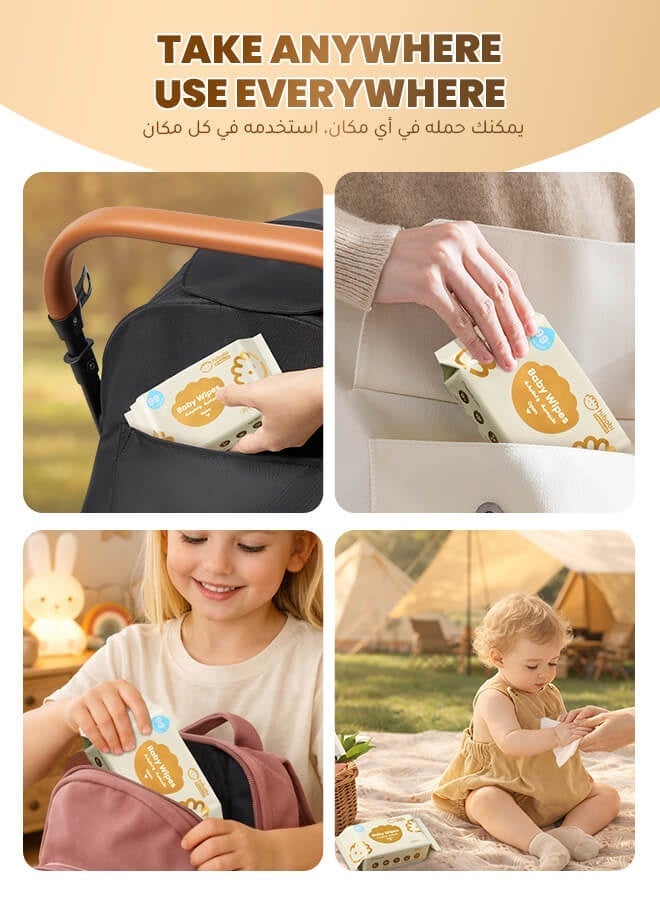 hibobi Wet Wipes Small Pack Travel, 99% Pure Water, Soft & Thick Unscented Wipes for Sensitive Skin, Travel Pack, 20 Wipes, 5 Packs - Image 4