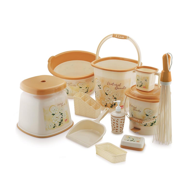LD LUCIDO DECORE LUCIDO Modern Heavy Plastic Bathroom Set of 1118L Bucket 18L Tub 1L Mug Accessories Combo Brown  - Image 1