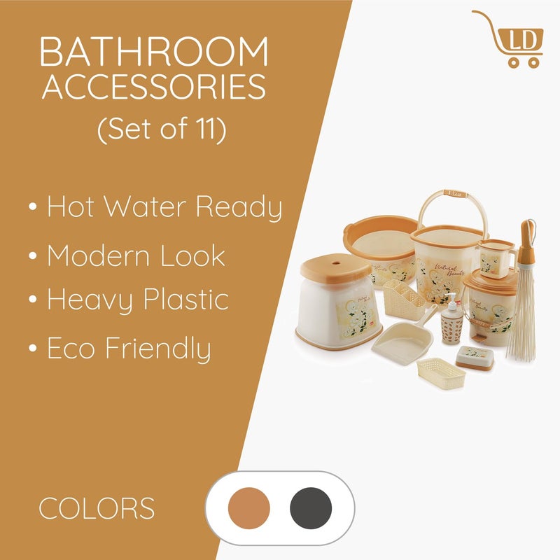 LD LUCIDO DECORE LUCIDO Modern Heavy Plastic Bathroom Set of 1118L Bucket 18L Tub 1L Mug Accessories Combo Brown  - Image 5