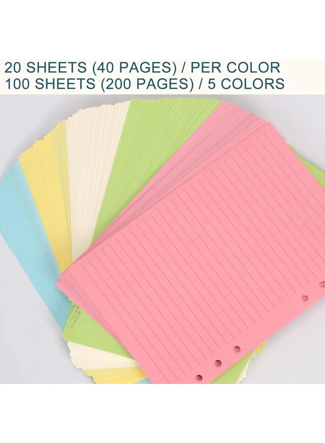 100 Sheets Refill Paper A5 Refill Paper Colorful Loose Leaf Paper 120GSM Diary Refill 200 Pages Lined Paper 6 Ring Loose Leaf Paper for Notebook and Diary - Image 4