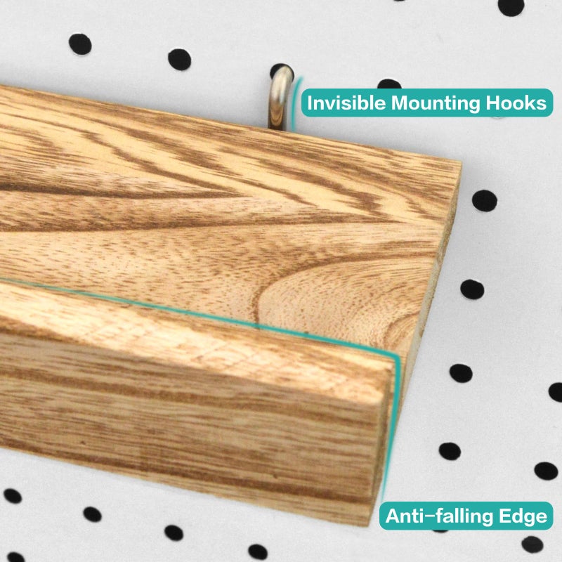 WOWKIT Wood Pegboard Shelves with Lip, 14" x 4" Peg Board Racks 3Pack Wall Organizer Shelf, 1/4 inch Heavy Duty Metal Brackets Fit All Pegboards, Display Craft Garage Workbench Office Shelving Accessories - Image 4