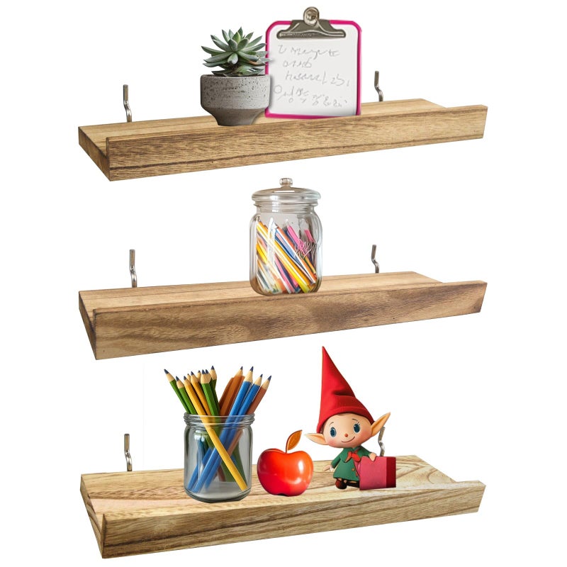 WOWKIT Wood Pegboard Shelves with Lip, 14" x 4" Peg Board Racks 3Pack Wall Organizer Shelf, 1/4 inch Heavy Duty Metal Brackets Fit All Pegboards, Display Craft Garage Workbench Office Shelving Accessories - Image 1