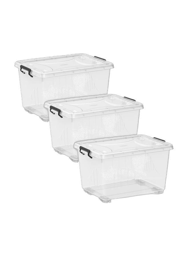 Cosmoplast 33L Clear Plastic Storage Box With Wheels & Lockable Lid (Pack Of 3) - Image 1