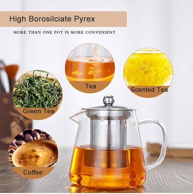 BuntyChiku Premium 550ML Glass Teapot with Removable Infuser Stovetop Microwave Safe Borosilicate Clear Large Glass Kettle Easy to Pour Spout Blooming and Loose Leaf Tea Maker Set 550 - Image 5