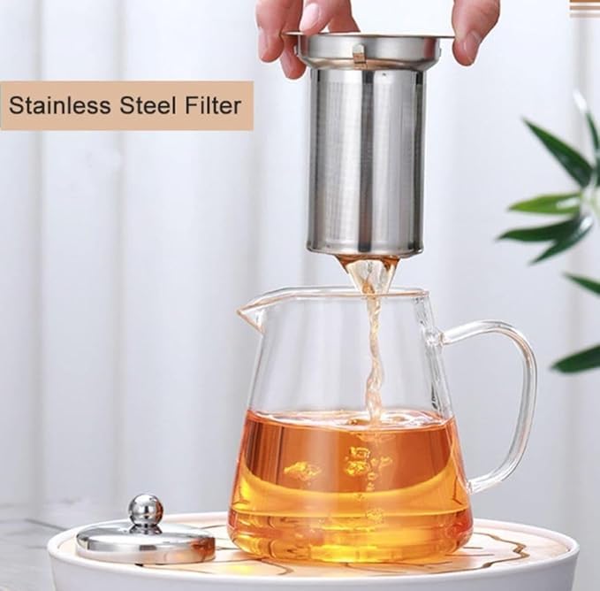 BuntyChiku Premium 550ML Glass Teapot with Removable Infuser Stovetop Microwave Safe Borosilicate Clear Large Glass Kettle Easy to Pour Spout Blooming and Loose Leaf Tea Maker Set 550 - Image 3