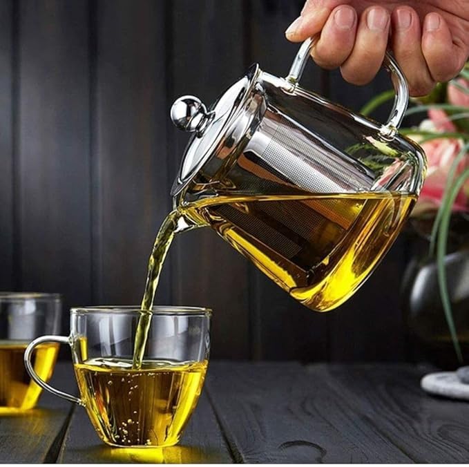 BuntyChiku Premium 550ML Glass Teapot with Removable Infuser Stovetop Microwave Safe Borosilicate Clear Large Glass Kettle Easy to Pour Spout Blooming and Loose Leaf Tea Maker Set 550 - Image 2