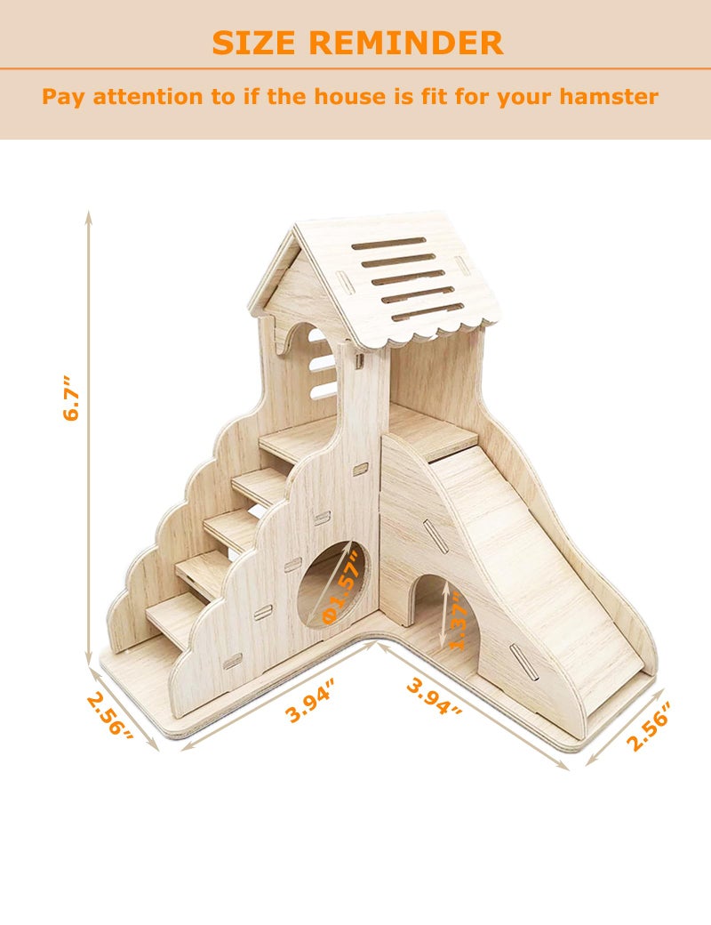 Sirvarni Hamster Hideout Cage Accessories - Hamster House and Habitat Wooden Hide Hut with Climbing Ladder and Slide for Dwarf Gerbils and Mouse Mice Rat Other Small Animals etc. - Image 2