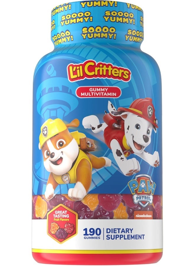 Lil Critters فيتامينات ليل كريترز باو باترول الجلّية اليومية للأطفال، فيتامين سي، دي 3 لدعم المناعة بنكهة الكرز والبرتقال والتوت الأزرق، 190 جلّية - Image 1