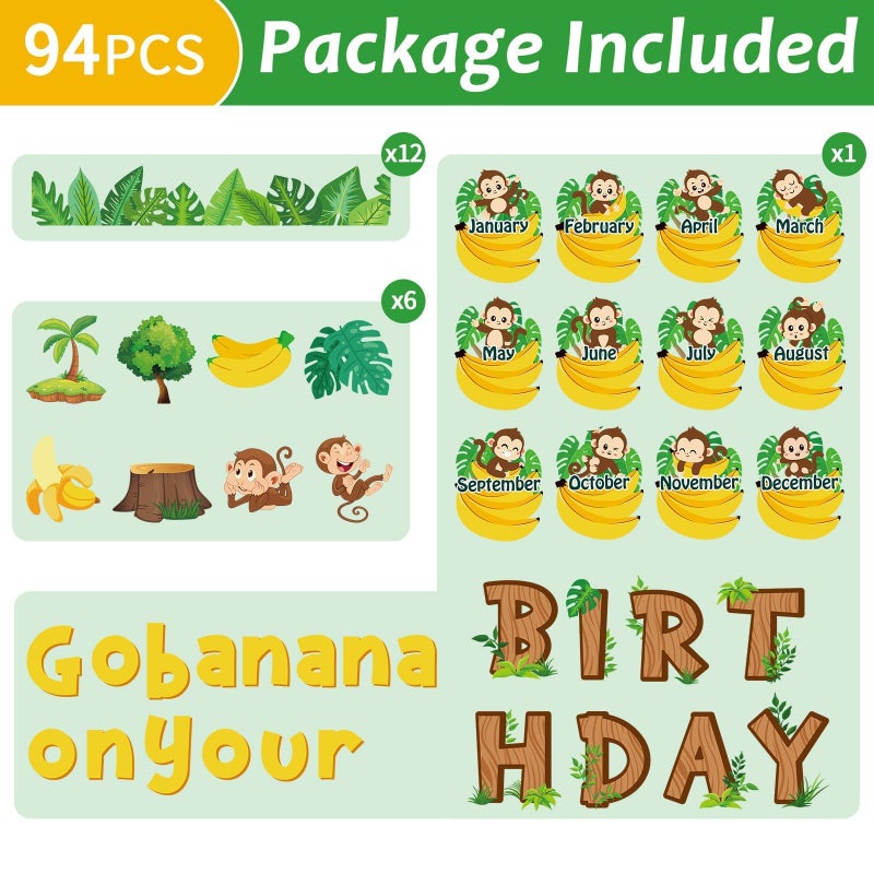 Lonfliness Jungle Theme Monkey Birthday Bulletin Board Set Classroom Happy Birthday Chart Cutouts Safari Decorations for Calendars Bulletin Boards Wall Preschool Decor Back to School Teacher Supplies - Image 3