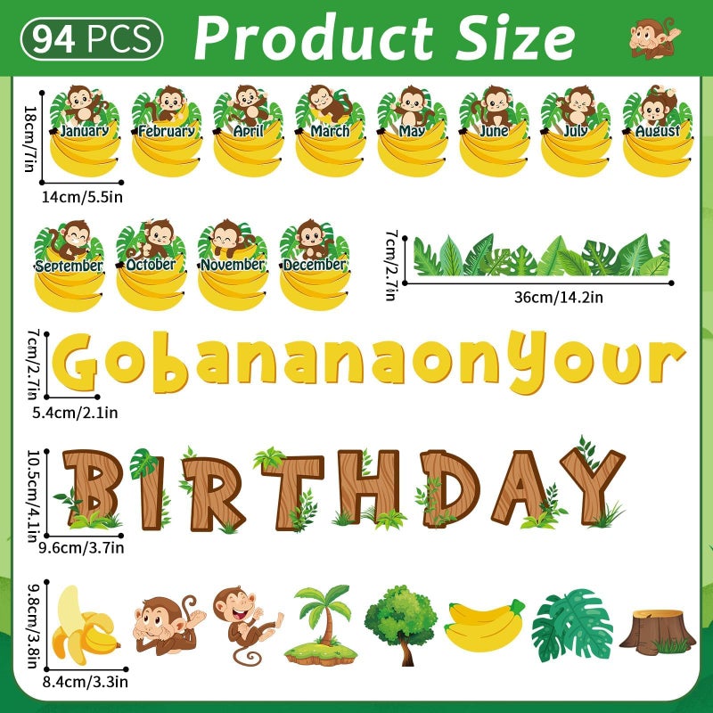 Lonfliness Jungle Theme Monkey Birthday Bulletin Board Set Classroom Happy Birthday Chart Cutouts Safari Decorations for Calendars Bulletin Boards Wall Preschool Decor Back to School Teacher Supplies - Image 2