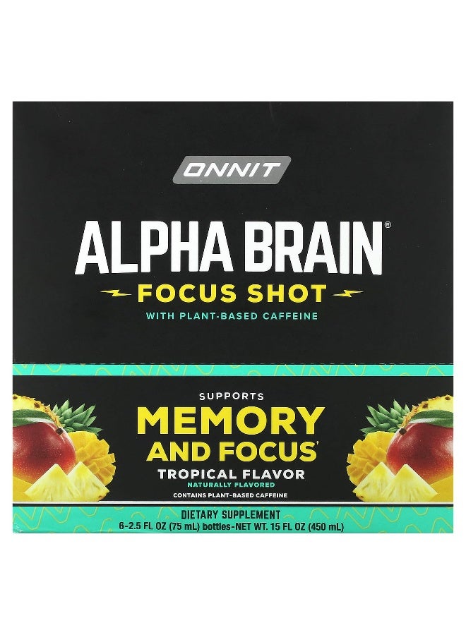 Onnit, Alpha Brain Focus Shot, Tropical, 6 Bottles, 2.5 fl oz (75 ml) Each (Packaging may vary) - Image 1