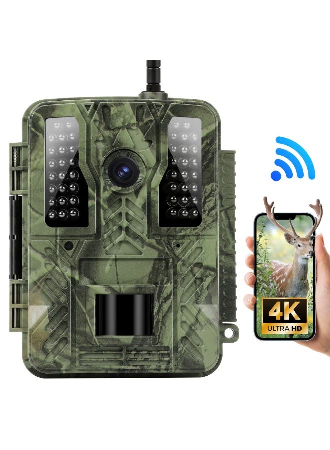 Trail Camera, 4K 48MP WiFi Hunting Game Camera, 0.2s Trigger Time Deer Trail Camera, Infrared Night Vision IP67 Waterproof Wireless Wide Angle Trail Camera, for Outdoor Wildlife Monitoring - Image 1